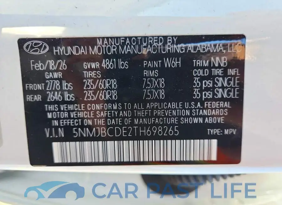 5NMJBCDE2TH698265# 13