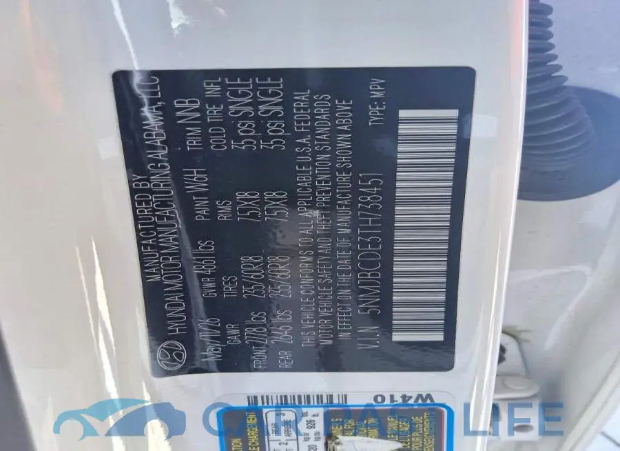 5NMJBCDE3TH738451# 14