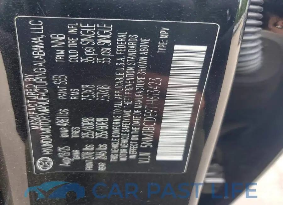 5NMJBCDE9TH613423# 13