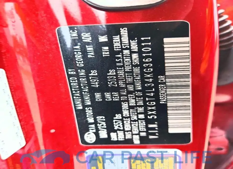 5XXGT4L34KG361011# 12