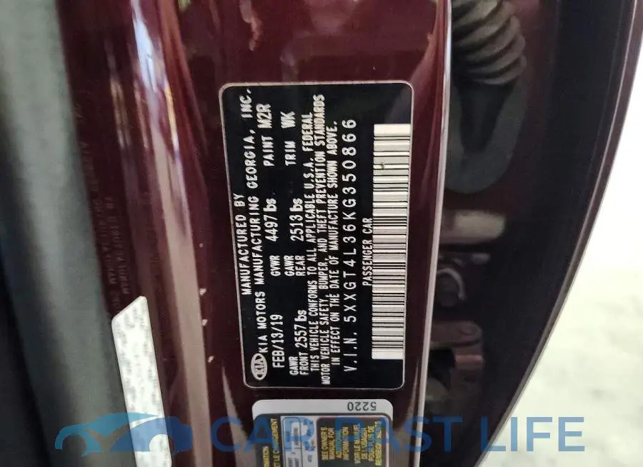 5XXGT4L36KG350866# 12
