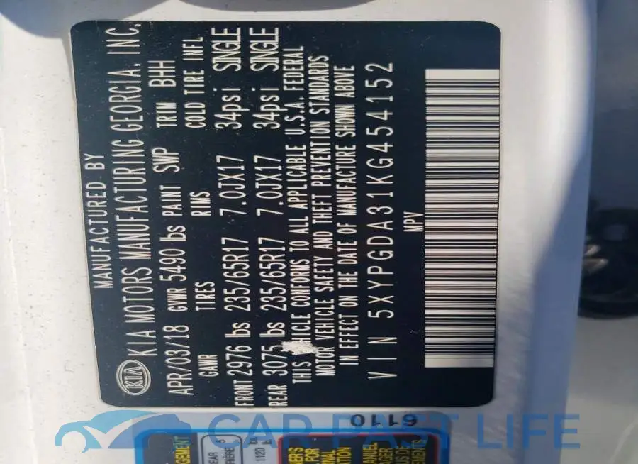 5XYPGDA31KG454152# 12