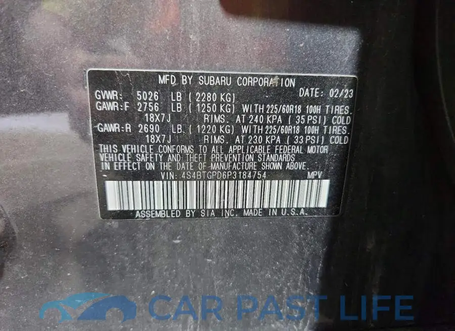 4S4BTGPD6P3184754# 12