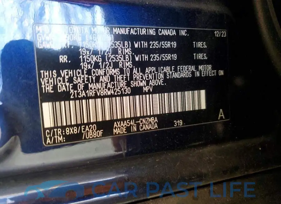 2T3A1RFV8RW425130# 13