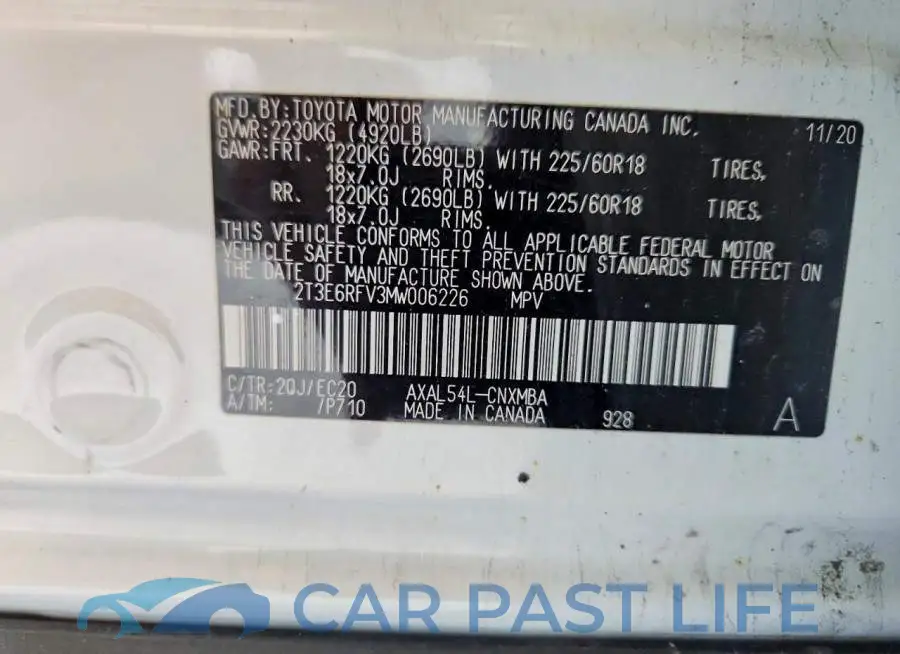 2T3E6RFV3MW006226# 13