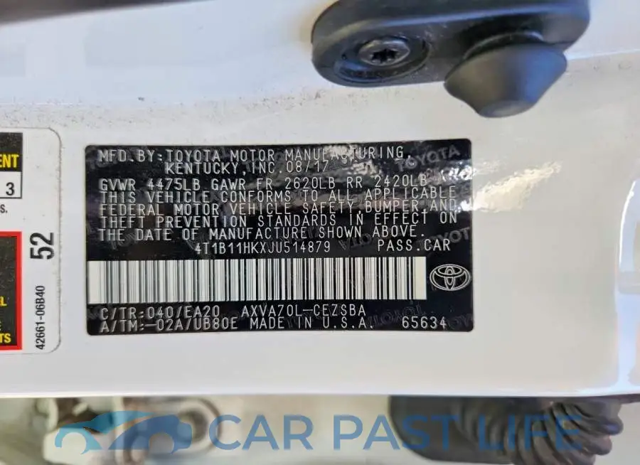 4T1B11HKXJU514879# 12