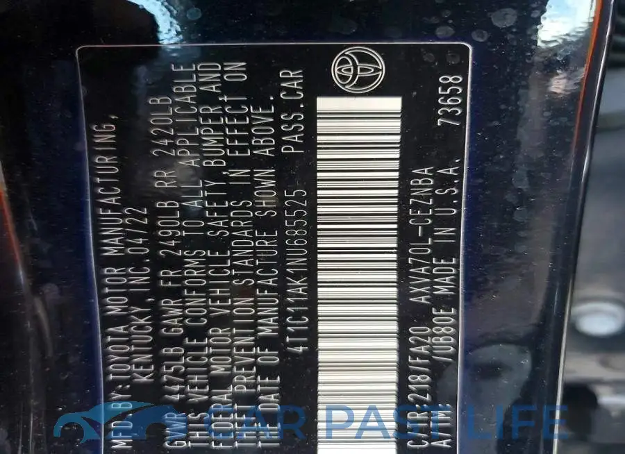 4T1C11AK1NU685525# 12