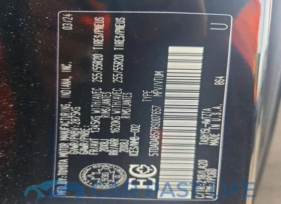 5TDADAB57RS007657# 14