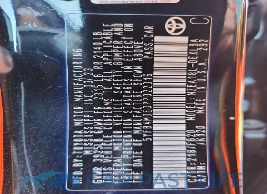 5YFB4MDE0PP022316# 12