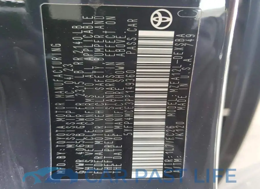 5YFP4MCE3PP149360# 13