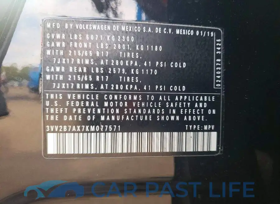 3VV2B7AX7KM077571# 12