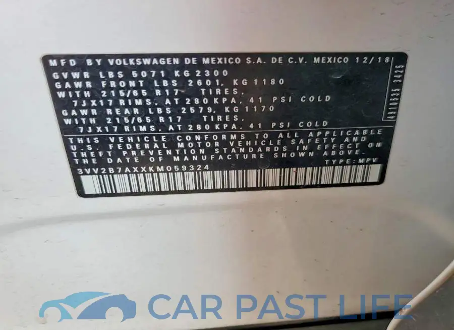 3VV2B7AXXKM059324# 13