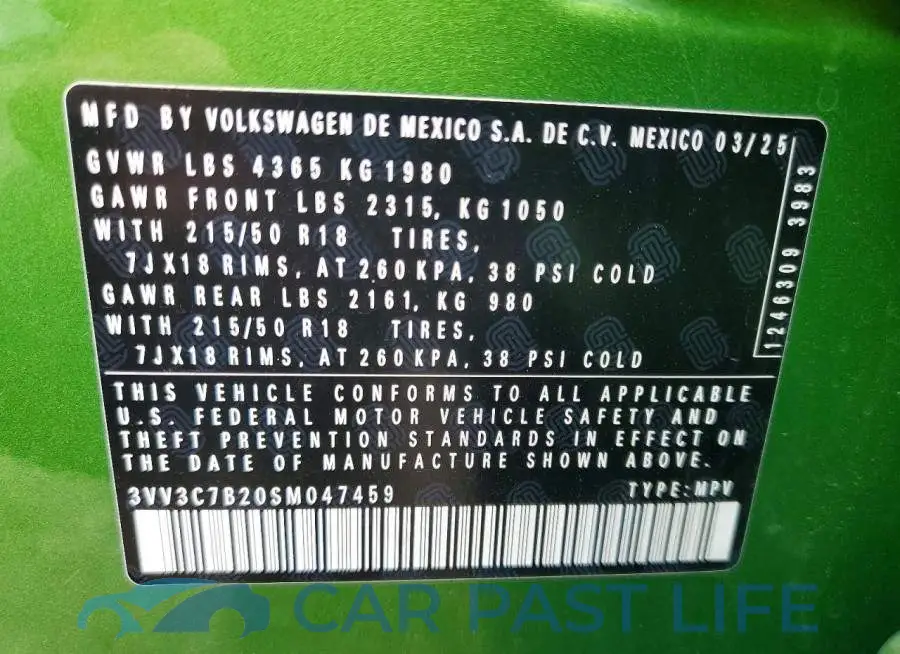 3VV3C7B20SM047459# 14