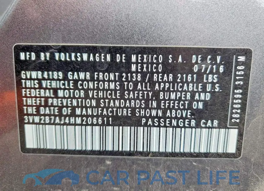 3VW2B7AJ4HM206611# 12