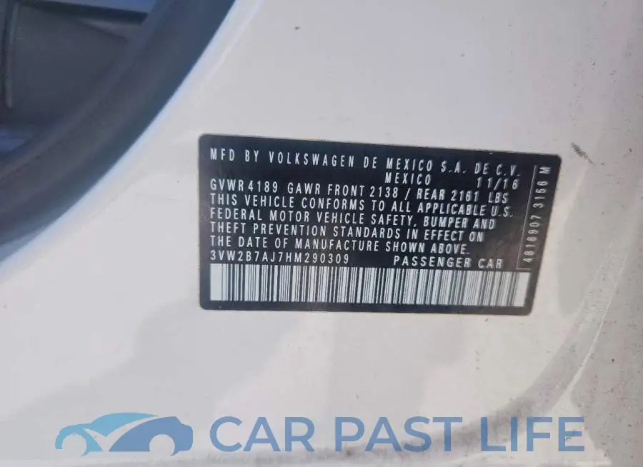 3VW2B7AJ7HM290309# 12