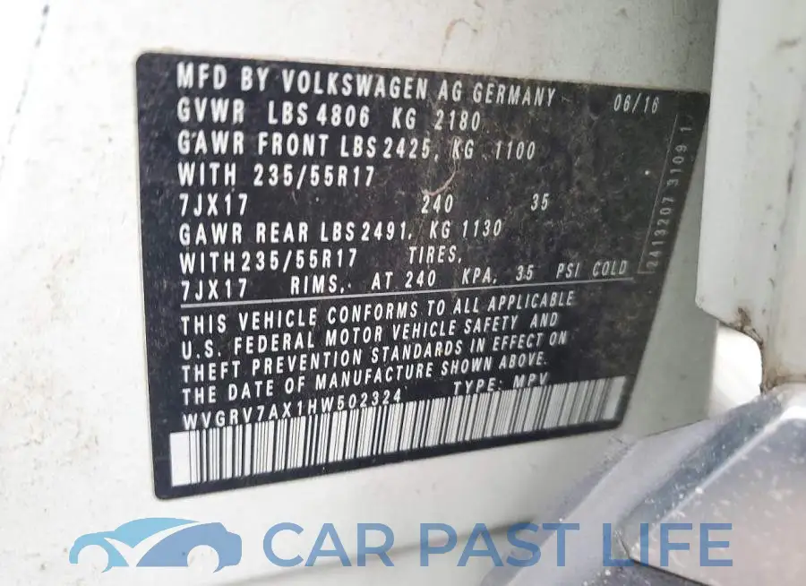 WVGRV7AX1HW502324# 13