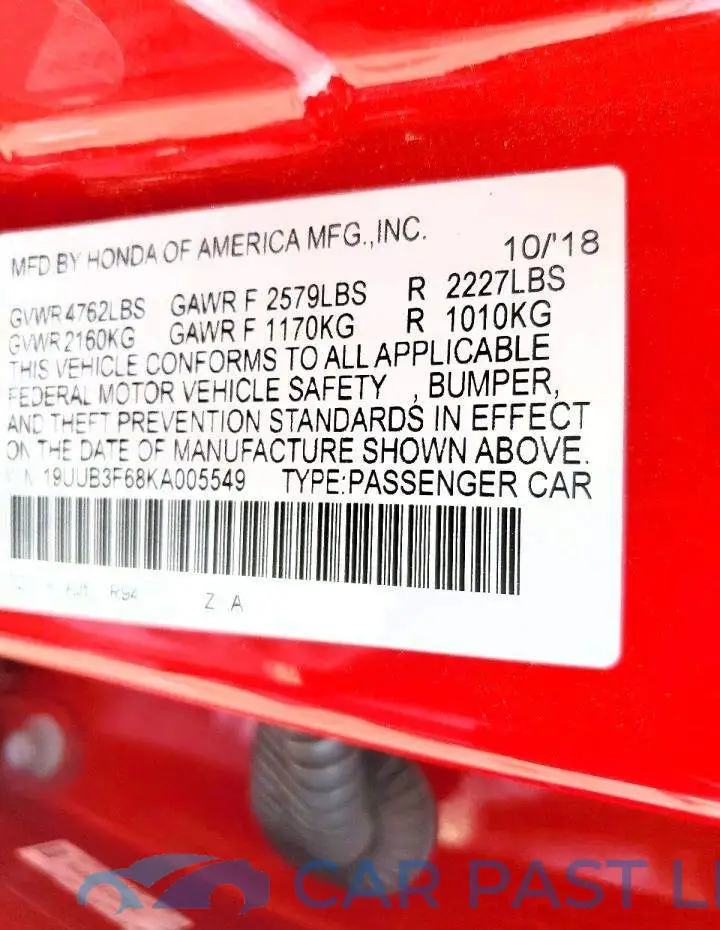 19UUB3F68KA005549# 12