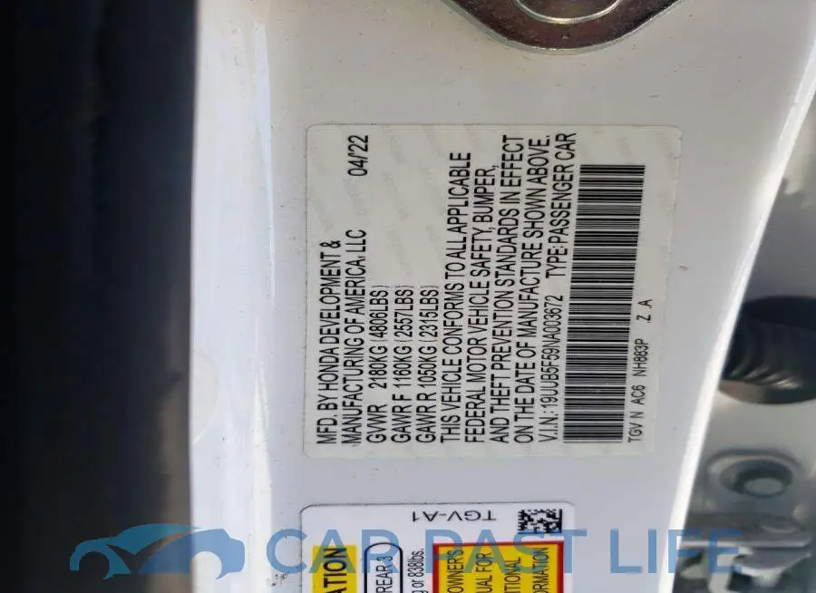 19UUB5F59NA003672# 12