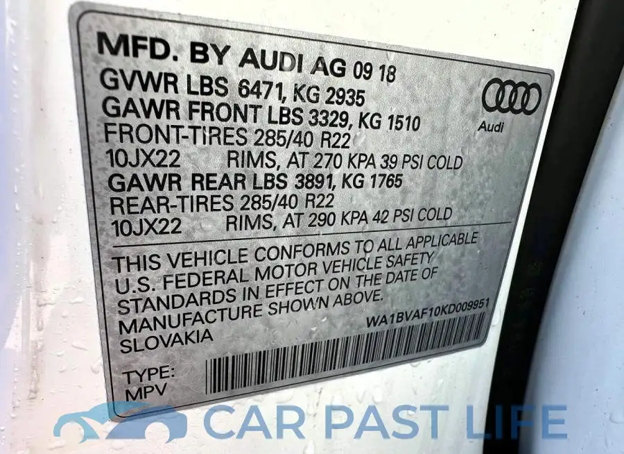 WA1BVAF10KD009951# 10