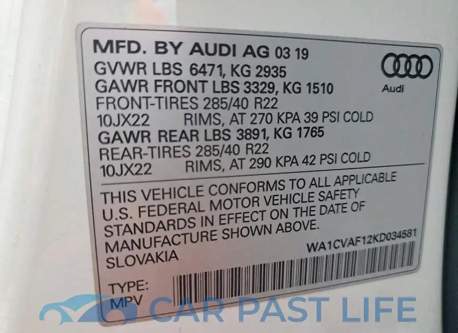 WA1CVAF12KD034581# 14