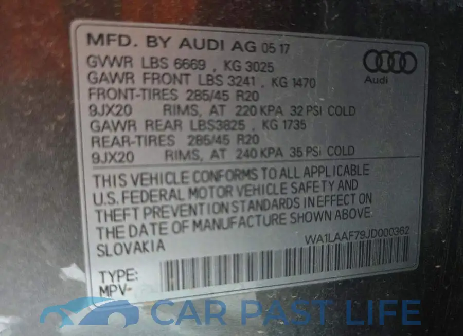 WA1LAAF79JD000362# 14