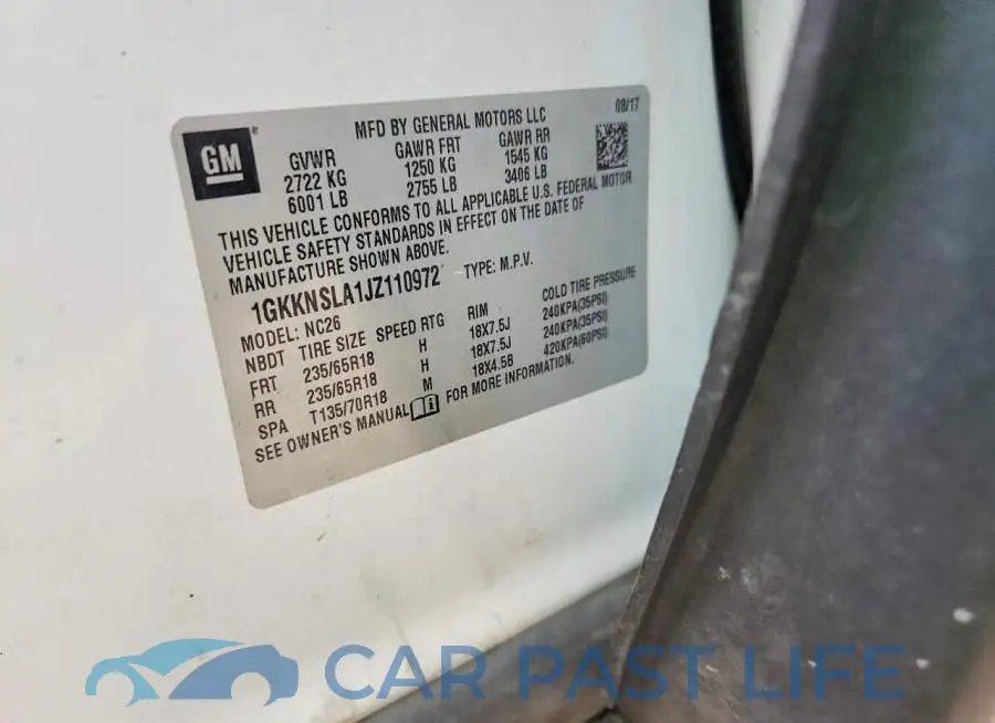 1GKKNSLA1JZ110972# 13