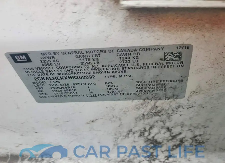 2GKALREKXH6260892# 12