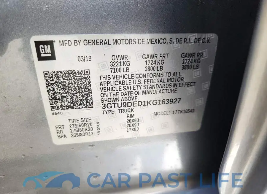 3GTU9DED1KG163927# 12