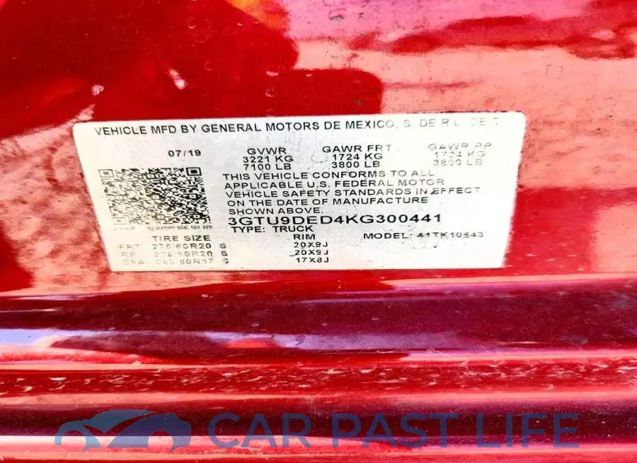3GTU9DED4KG300441# 12