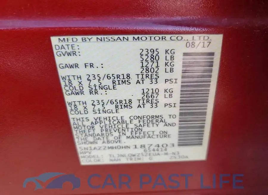 5N1AZ2MH0HN187403# 13