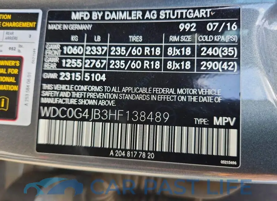WDC0G4JB3HF138489# 13