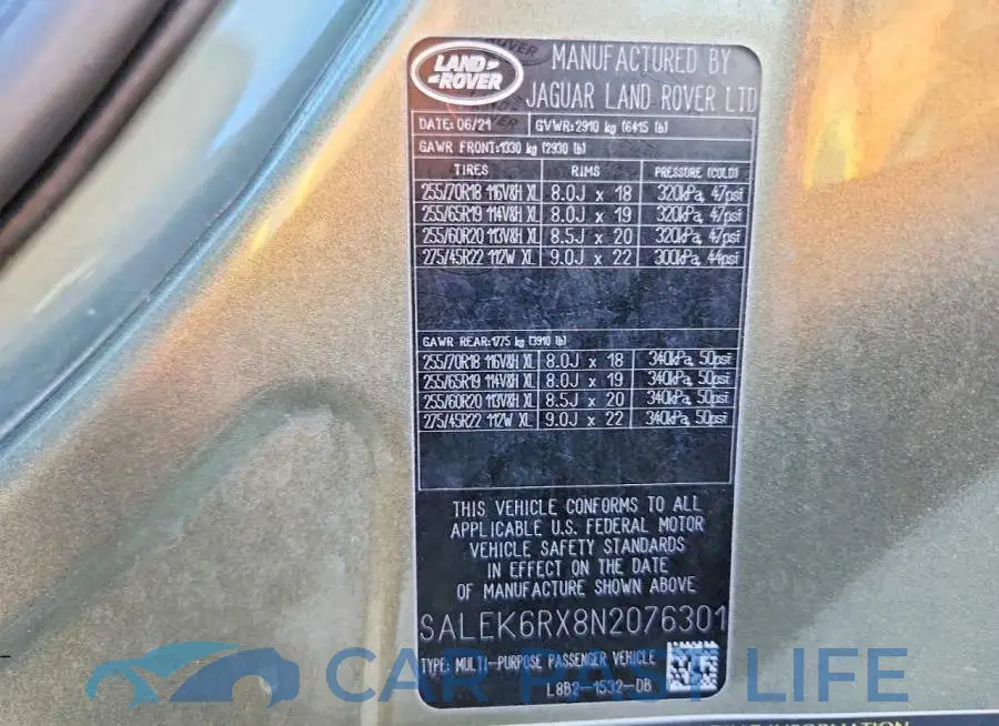SALEK6RX8N2076301# 14