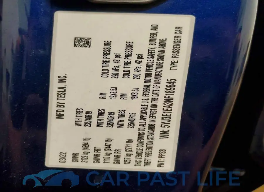 5YJ3E1EA3NF189645# 13