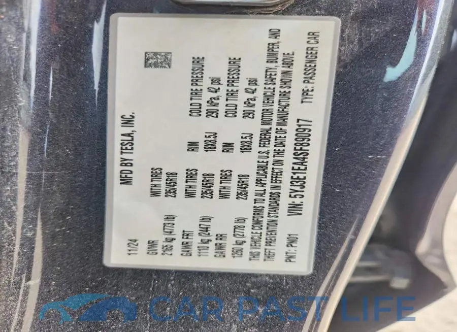 5YJ3E1EA4SF890917# 12