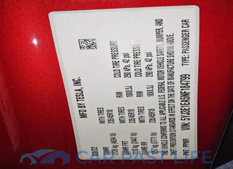 5YJ3E1EA5NF184799# 12