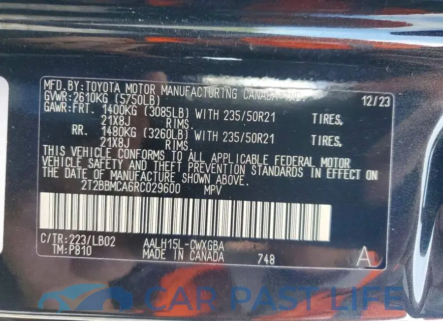2T2BBMCA6RC029600# 13