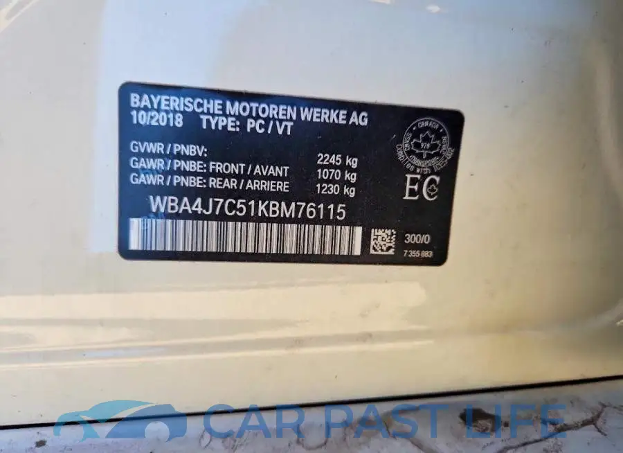 WBA4J7C51KBM76115# 13
