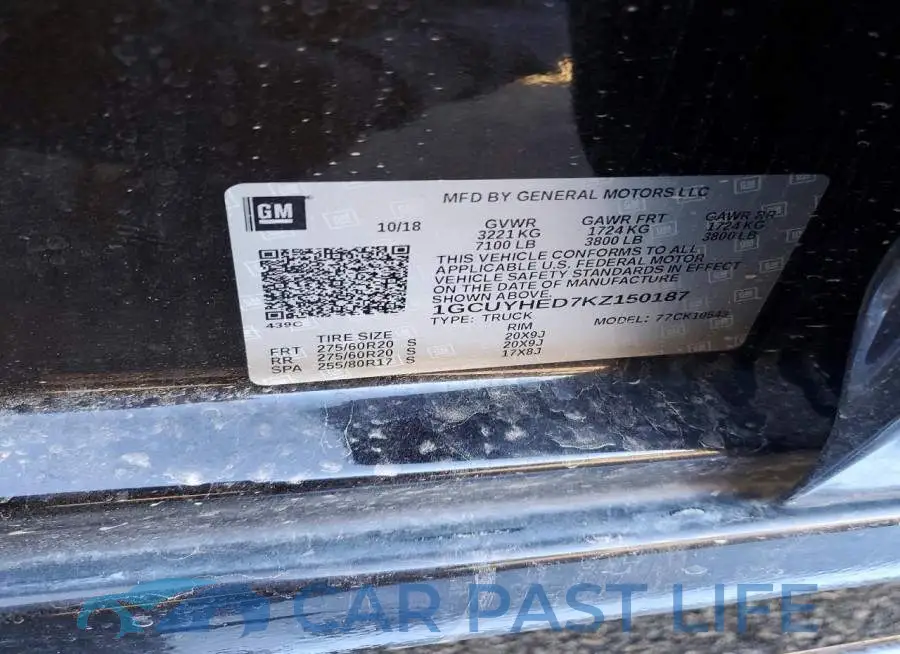 1GCUYHED7KZ150187# 12