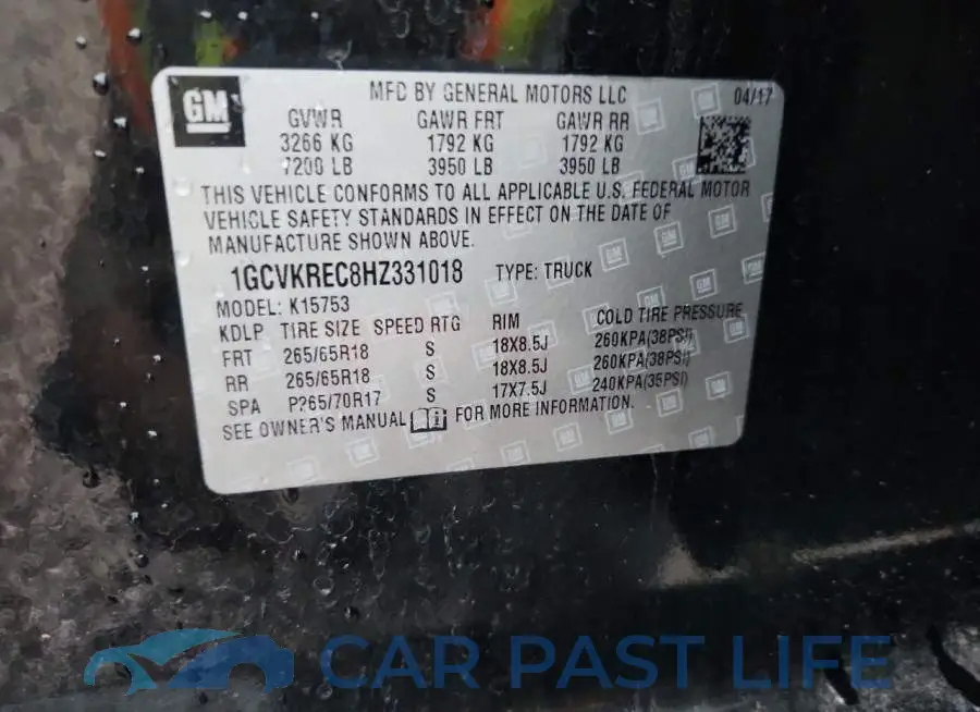 1GCVKREC8HZ331018# 12