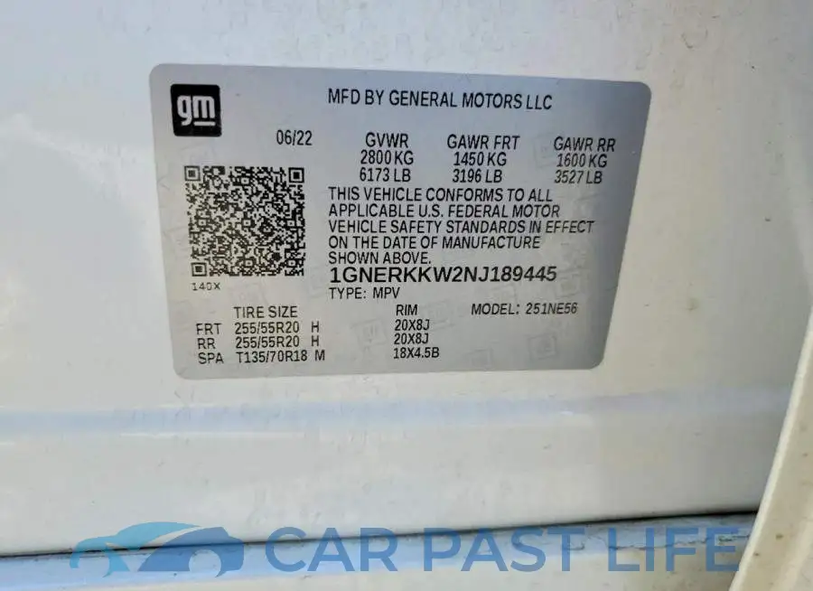 1GNERKKW2NJ189445# 13