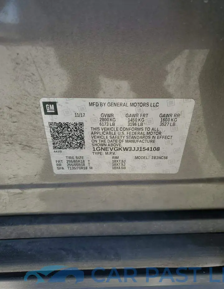 1GNEVGKW3JJ154108# 13