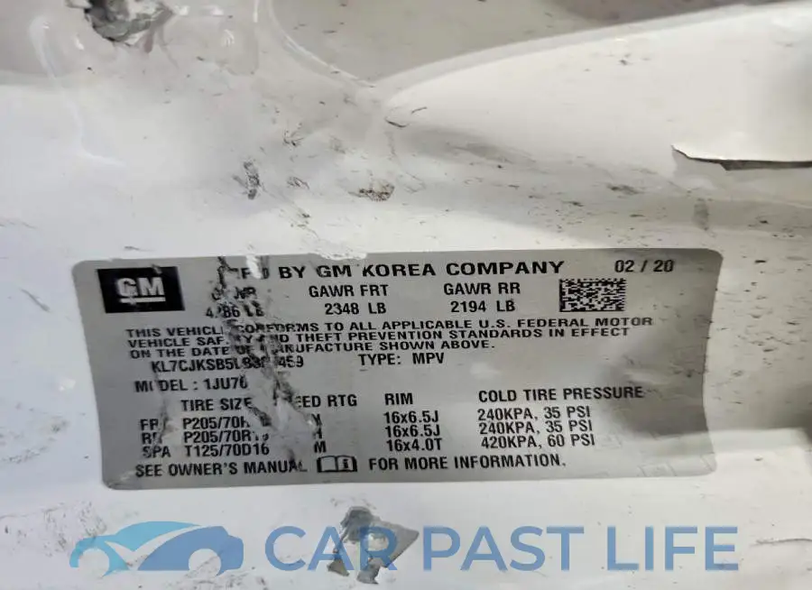 KL7CJKSB5LB321459# 13