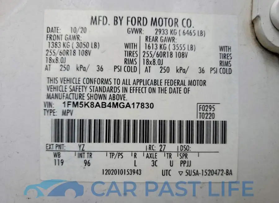 1FM5K8AB4MGA17830# 13