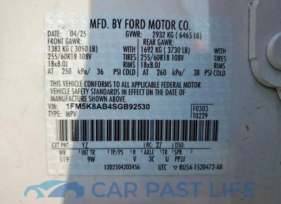 1FM5K8AB4SGB92530# 13