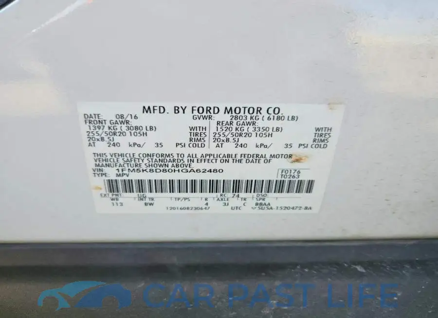 1FM5K8D80HGA62480# 13