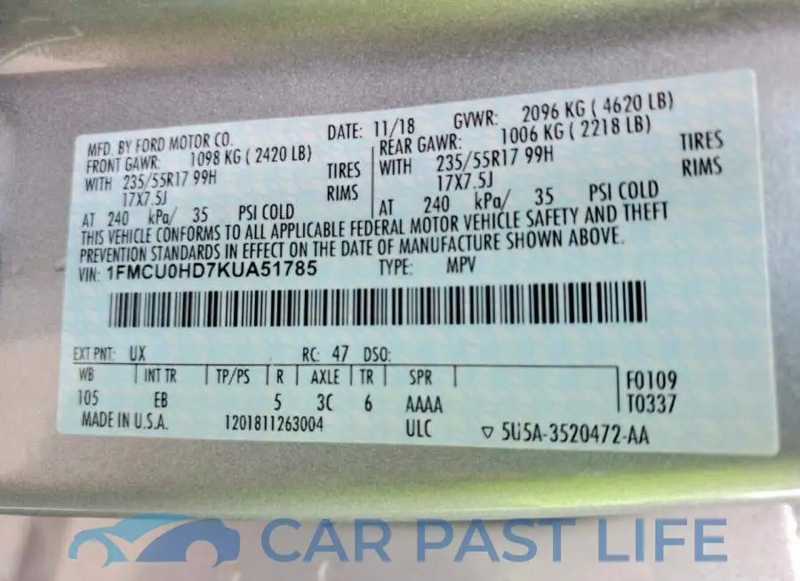 1FMCU0HD7KUA51785# 13