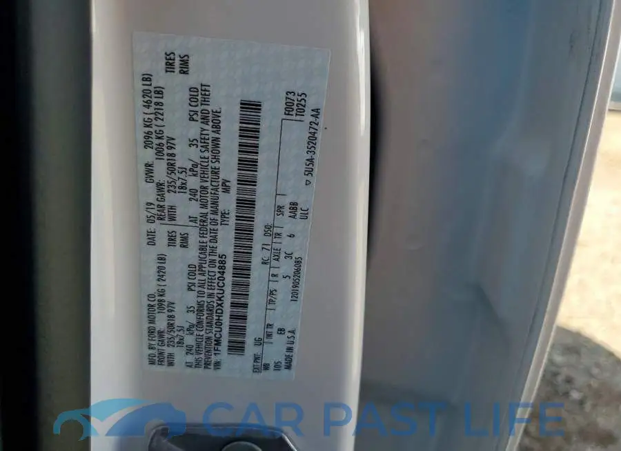 1FMCU0HDXKUC04885# 13