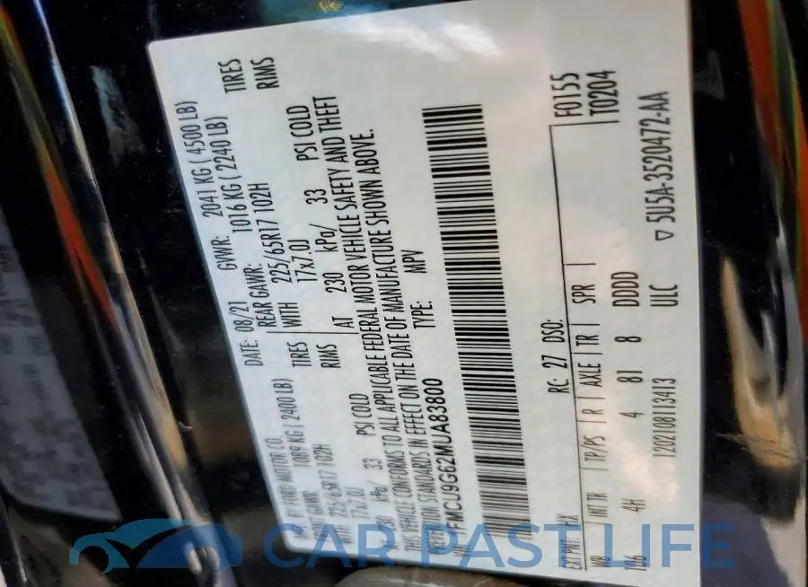 1FMCU9G62MUA83800# 13