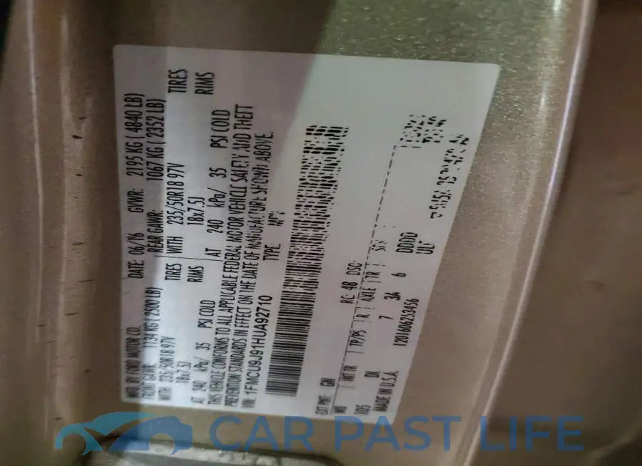 1FMCU9J91HUA92710# 13