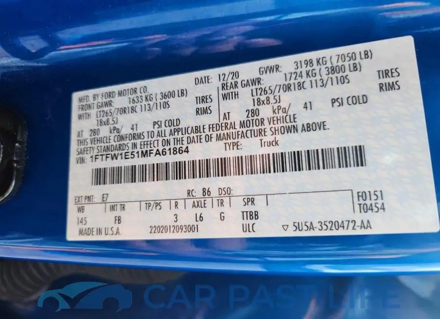 1FTFW1E51MFA61864# 12